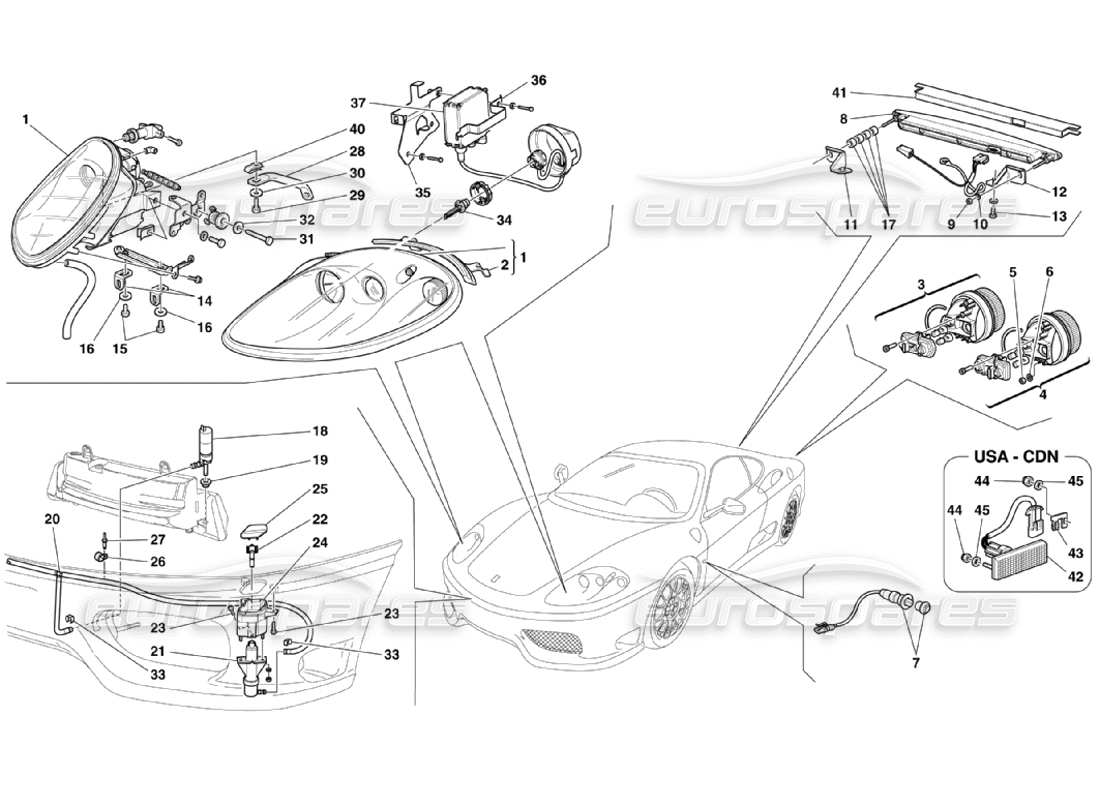 ferrari 360 challenge stradale luci anteriori e posteriori diagramma delle parti