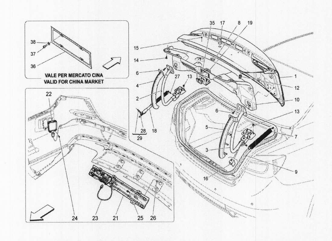 maserati qtp. v6 3.0 bt 410bhp 2wd 2017 coperchio posteriore diagramma delle parti