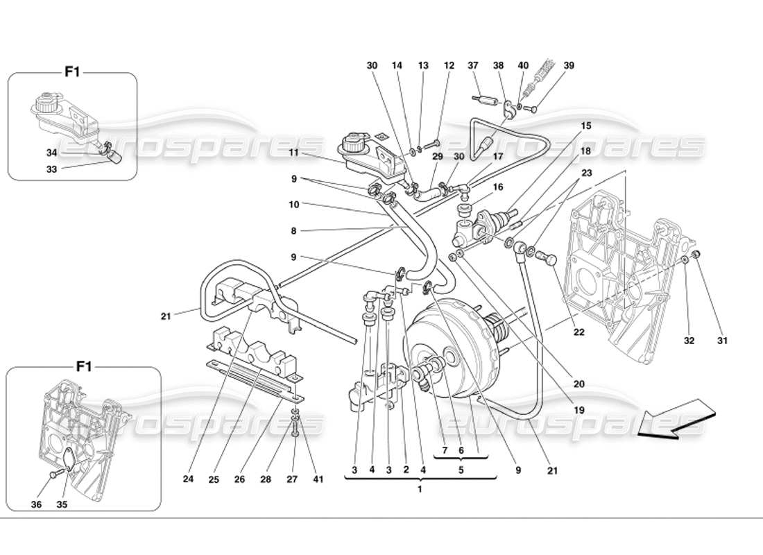 ferrari 360 modena comandi idraulici freni e frizione diagramma delle parti