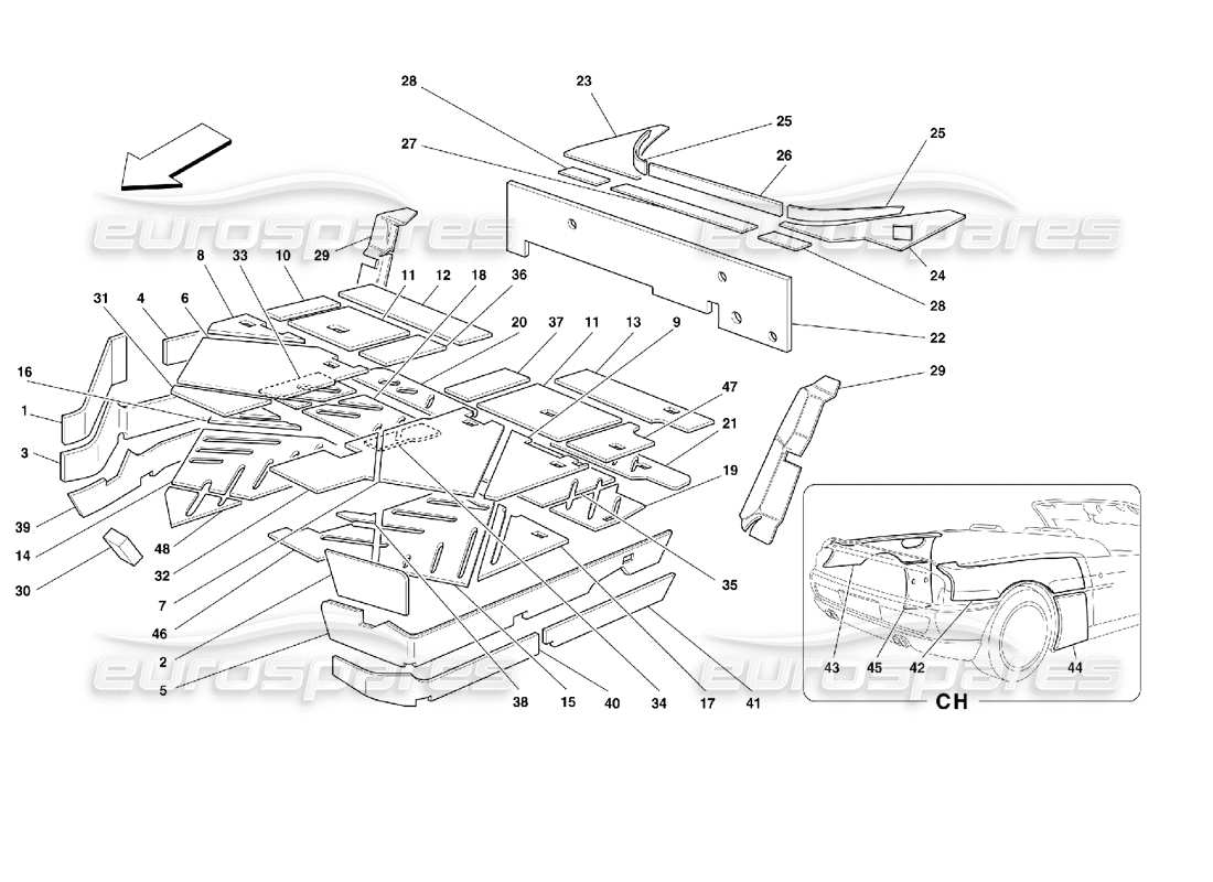 ferrari 355 (2.7 motronic) diagramma delle parti dell'isolamento dell'abitacolo dei passeggeri