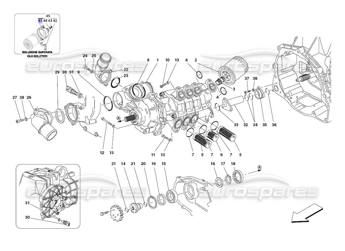 ferrari 430 challenge (2006) diagramma delle parti della pompa acqua-olio
