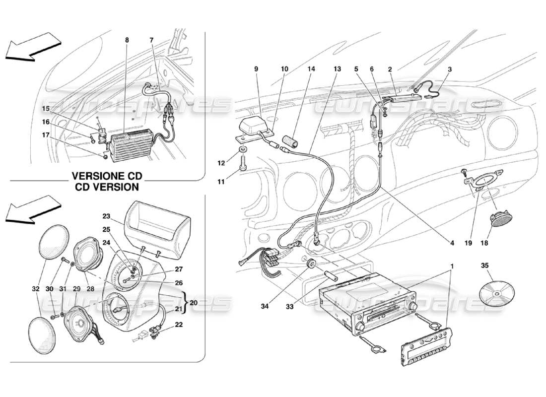 ferrari 360 challenge stradale diagramma delle parti dell'apparecchiatura stereo