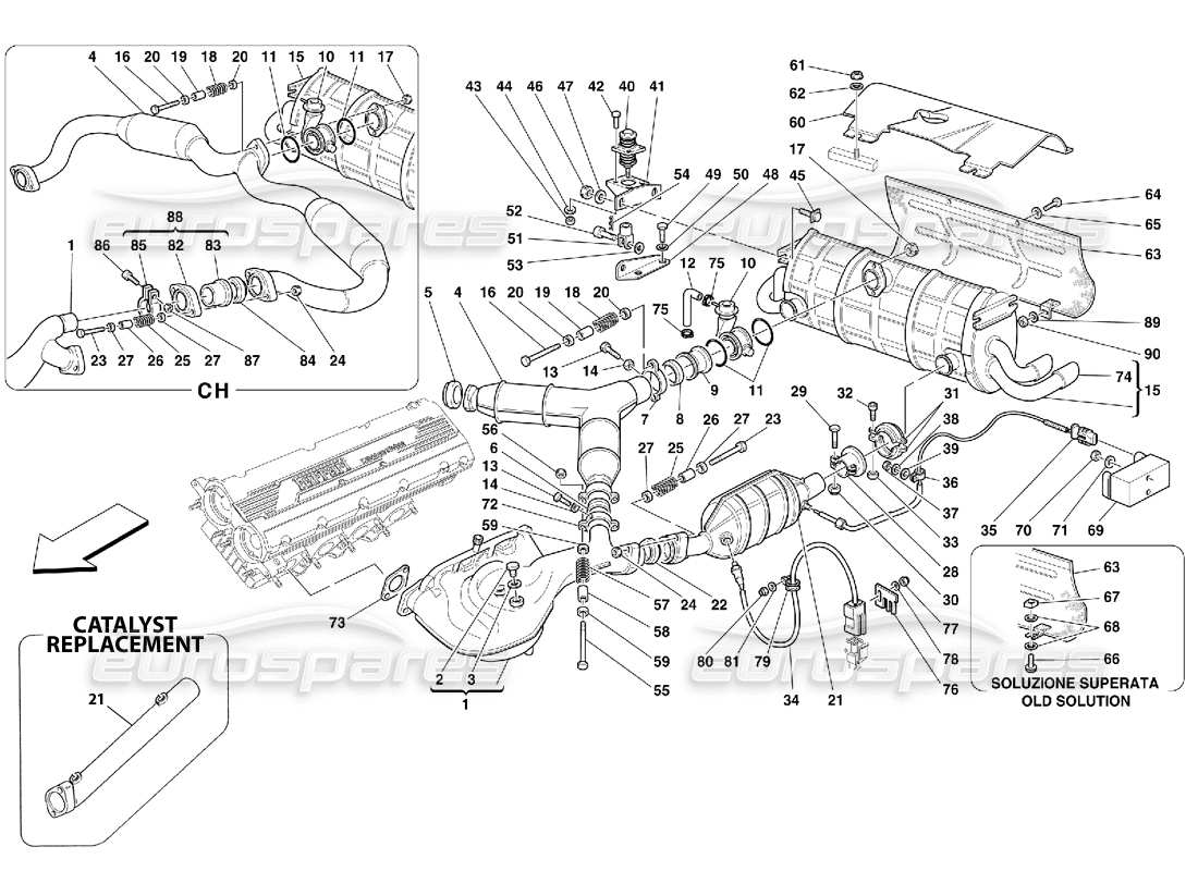 ferrari 355 (2.7 motronic) diagramma delle parti del sistema di scarico
