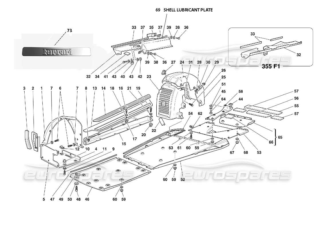 ferrari 355 (2.7 motronic) carrozzeria: diagramma delle parti di scudi e timonerie