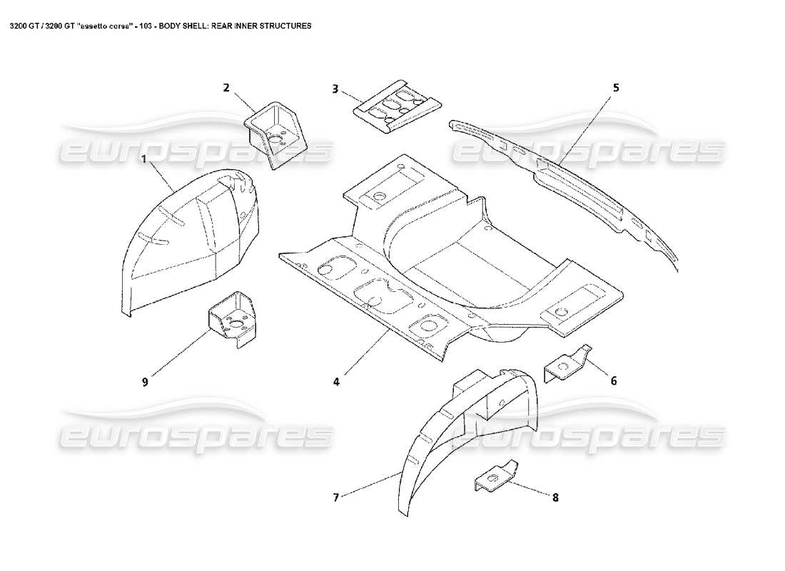 maserati 3200 gt/gta/assetto corsa corpo: diagramma delle parti delle strutture interne posteriori