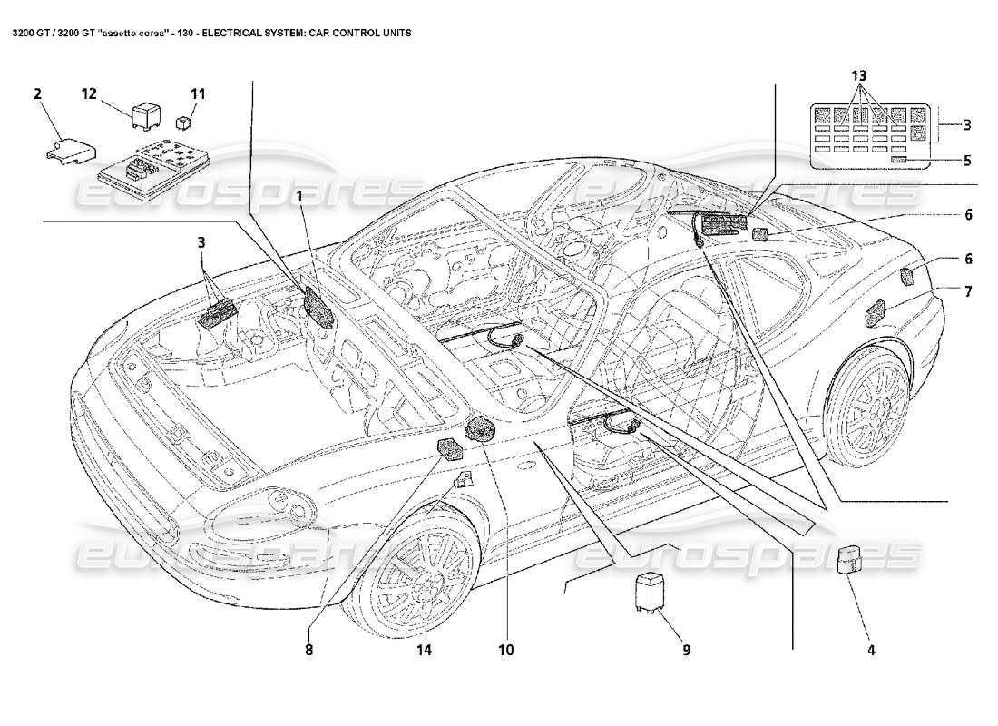 maserati 3200 gt/gta/assetto corsa elettrico: diagramma delle parti delle unità di controllo dell'auto