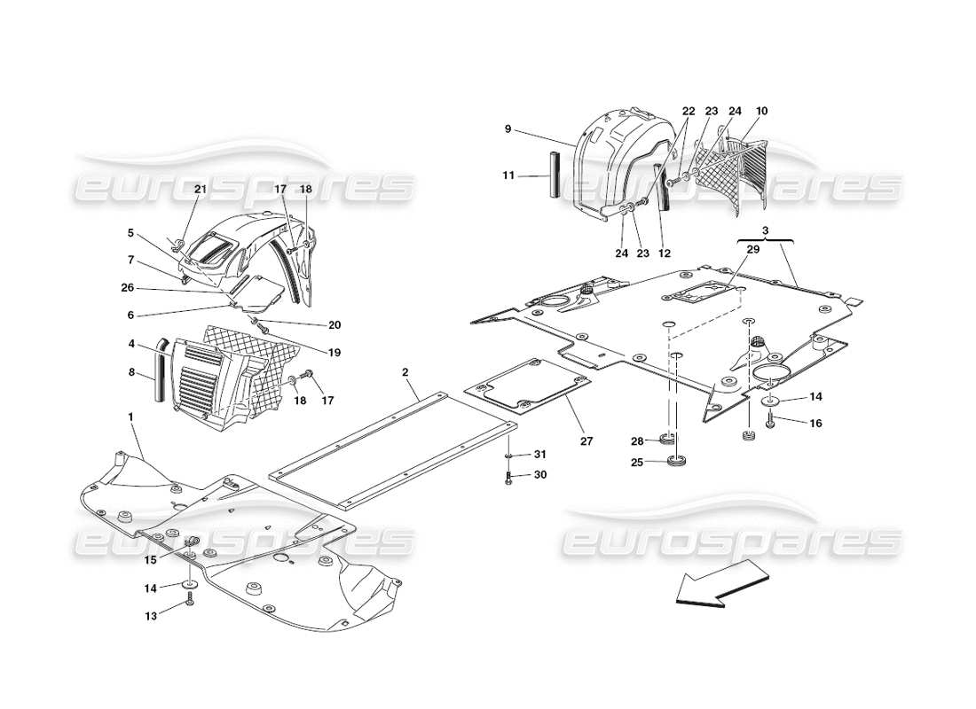 ferrari 430 challenge (2006) diagramma delle parti del pianale piatto e della timoneria