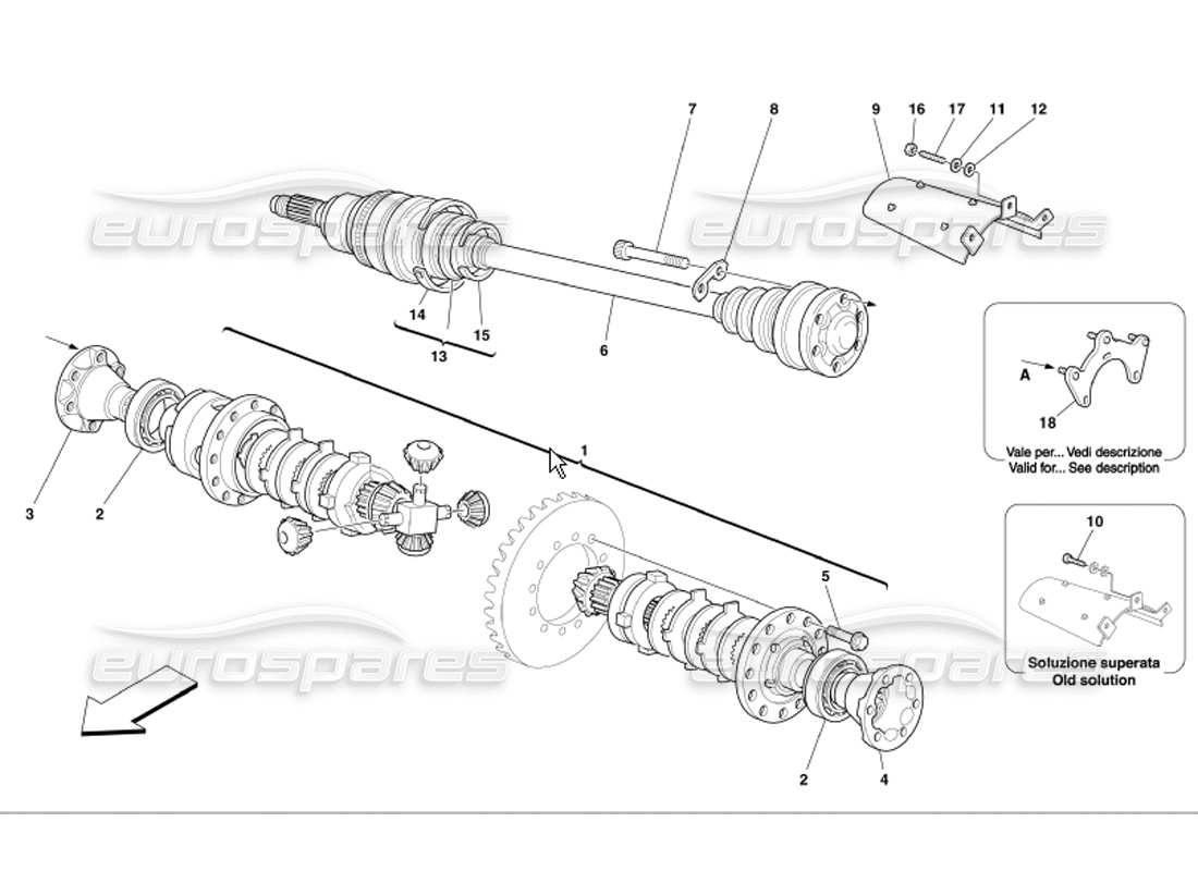 ferrari 360 modena diagramma delle parti del differenziale e degli alberi dell'asse