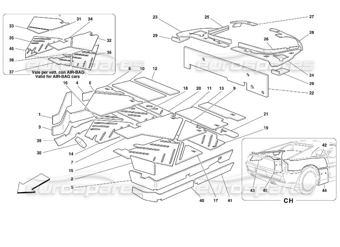 ferrari 355 (2.7 motronic) isolamenti abitacolo diagramma delle parti