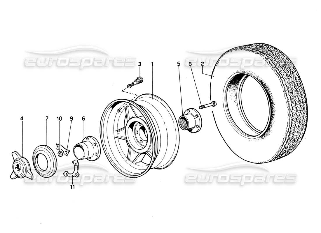 ferrari 365 gtb4 daytona (1969) ruote e pneumatici diagramma delle parti