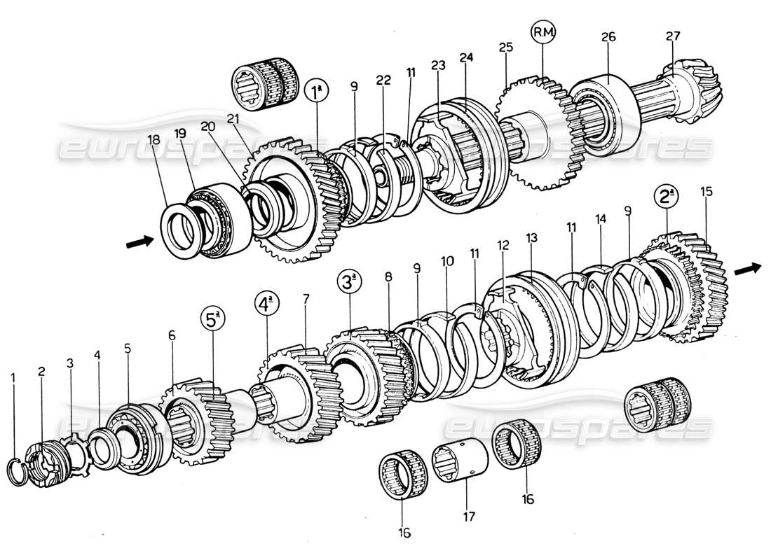 ferrari 365 gtb4 daytona (1969) ingranaggi del contralbero diagramma delle parti