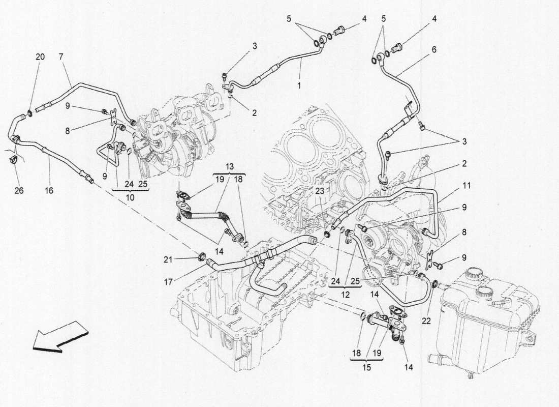 maserati qtp. v6 3.0 bt 410bhp 2015 diagramma delle parti del sistema di turbocompressione