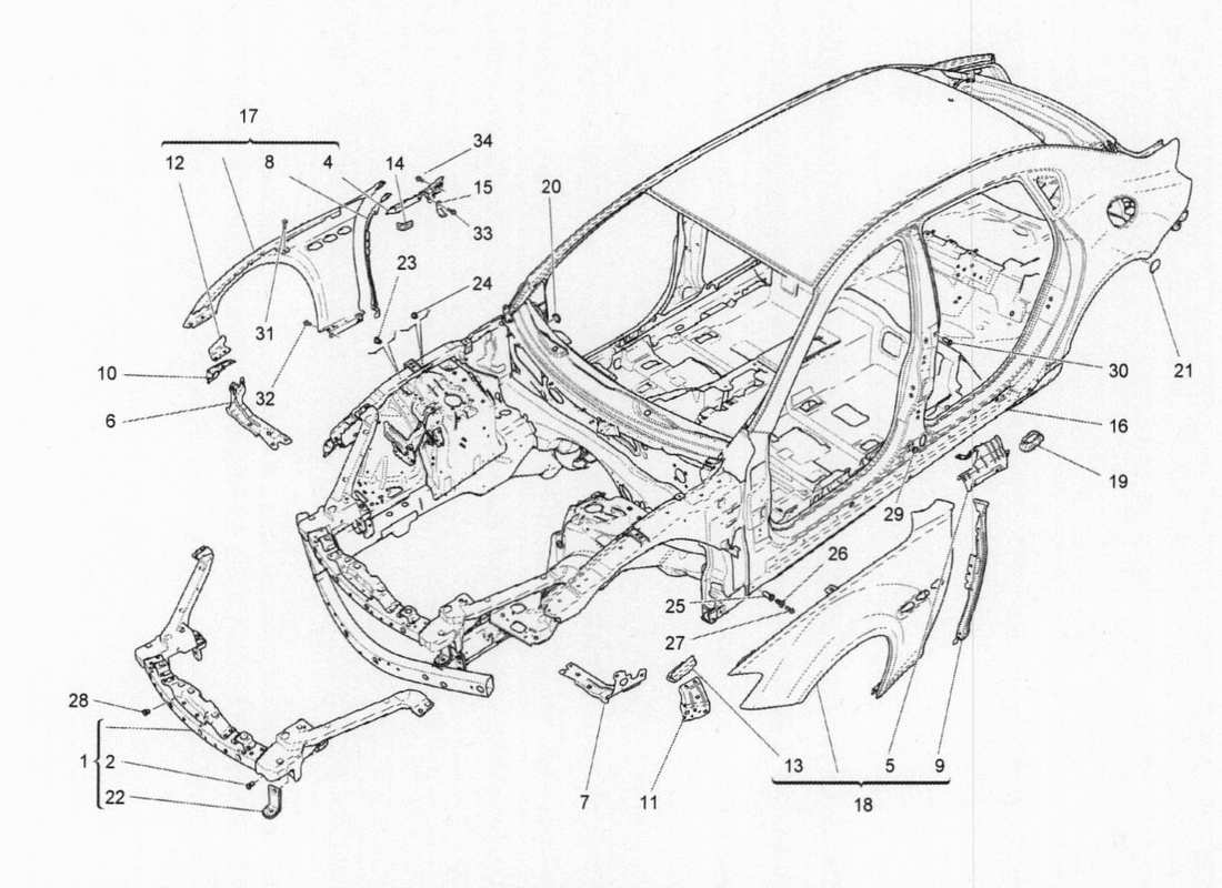 maserati qtp. v6 3.0 bt 410bhp 2015 carrozzeria e pannelli di rivestimento esterni anteriori diagramma delle parti