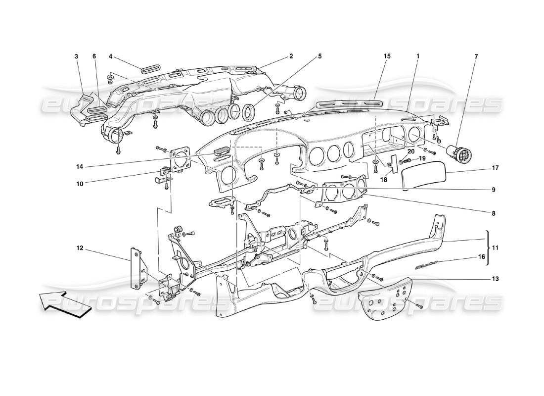 ferrari 360 challenge (2000) diagramma delle parti del cruscotto