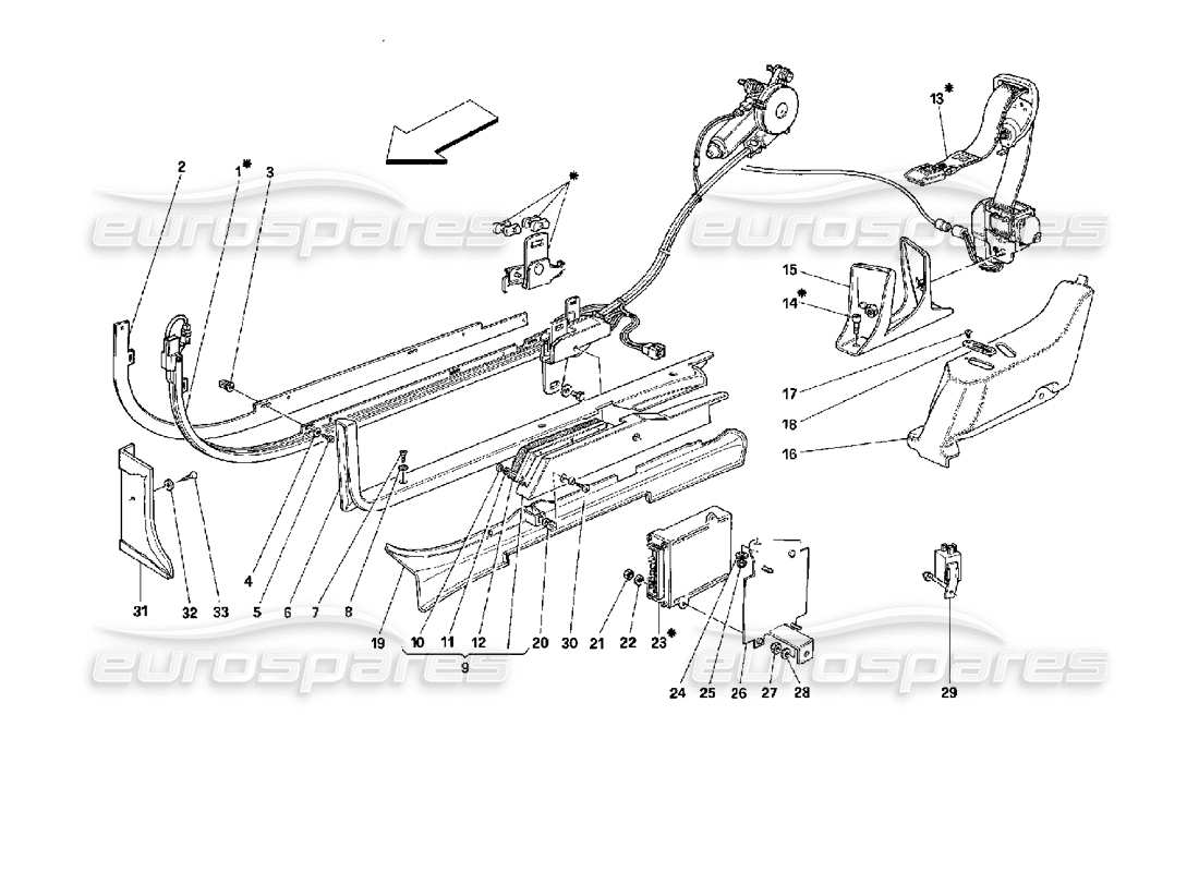 ferrari mondial 3.4 t coupe/cabrio diagramma delle parti del sistema delle cinture di sicurezza passive