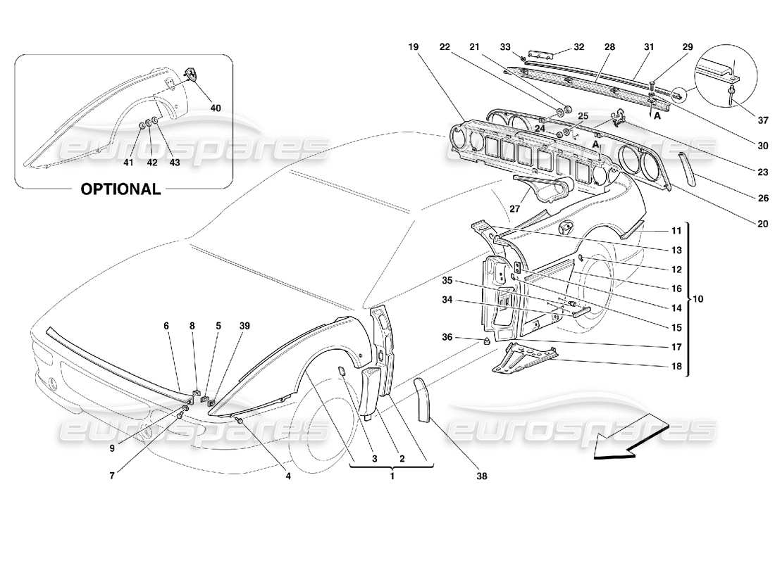 ferrari 355 (5.2 motronic) carrozzeria: finiture esterne diagramma delle parti