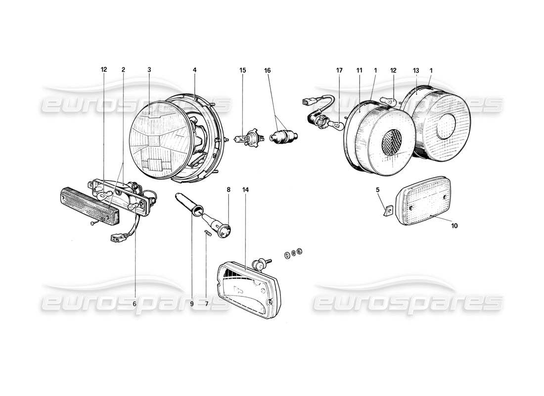 ferrari 308 (1981) gtbi/gtsi luci diagramma delle parti