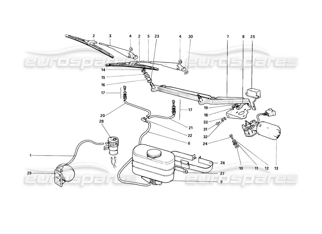 ferrari 308 (1981) gtbi/gtsi schema delle parti del tergicristallo, rondella e del clacson