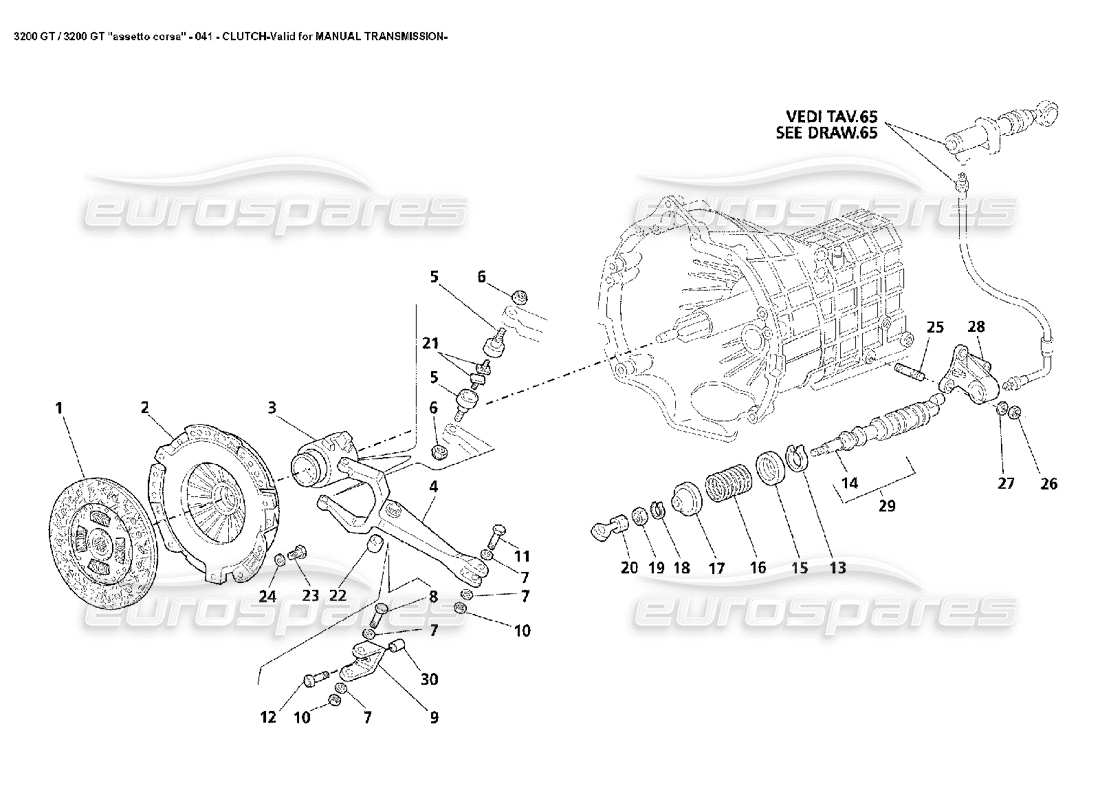 maserati 3200 gt/gta/assetto corsa frizione - schema delle parti manuali