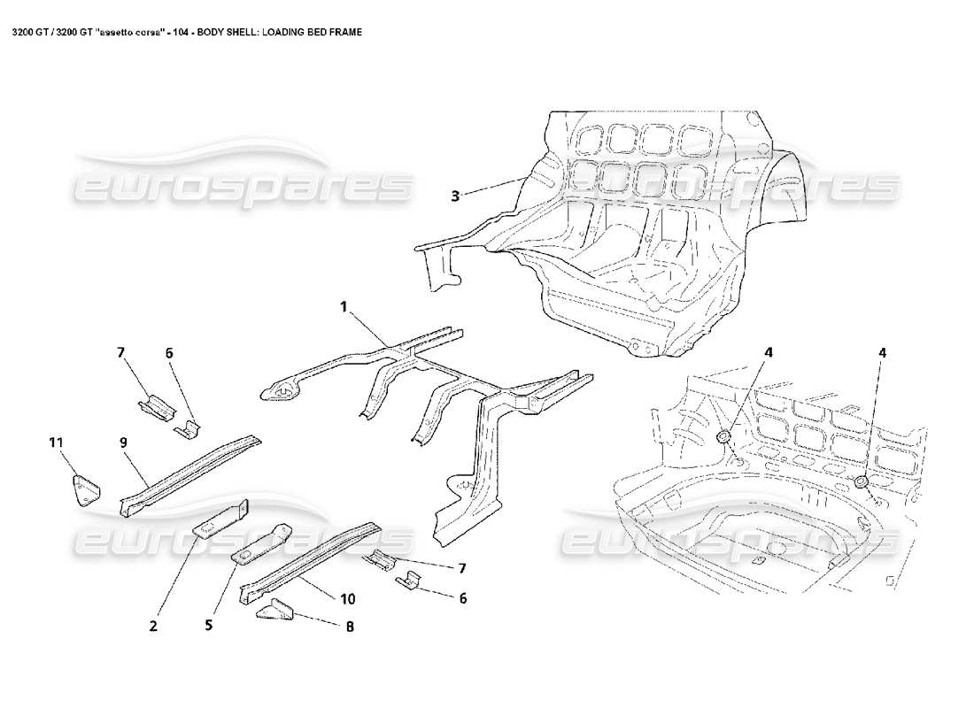 maserati 3200 gt/gta/assetto corsa corpo: caricamento della struttura del letto diagramma delle parti