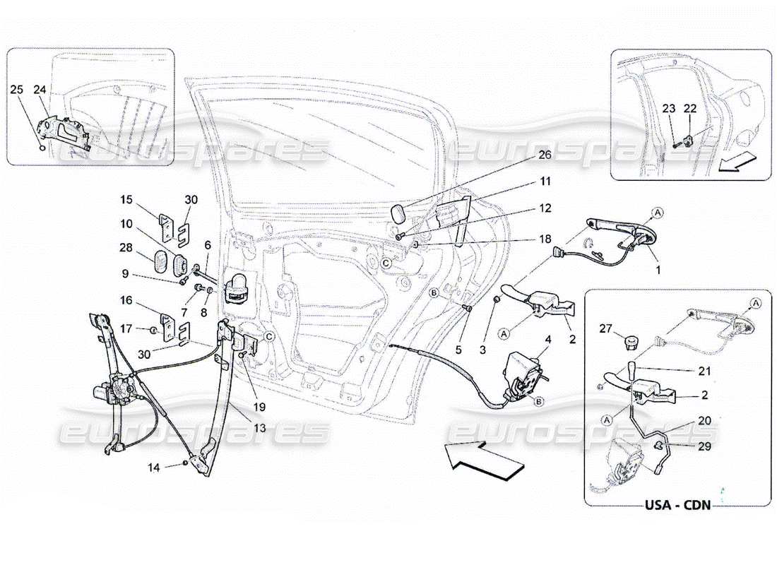 maserati qtp. (2010) 4.2 porte posteriori: meccanismi diagramma delle parti
