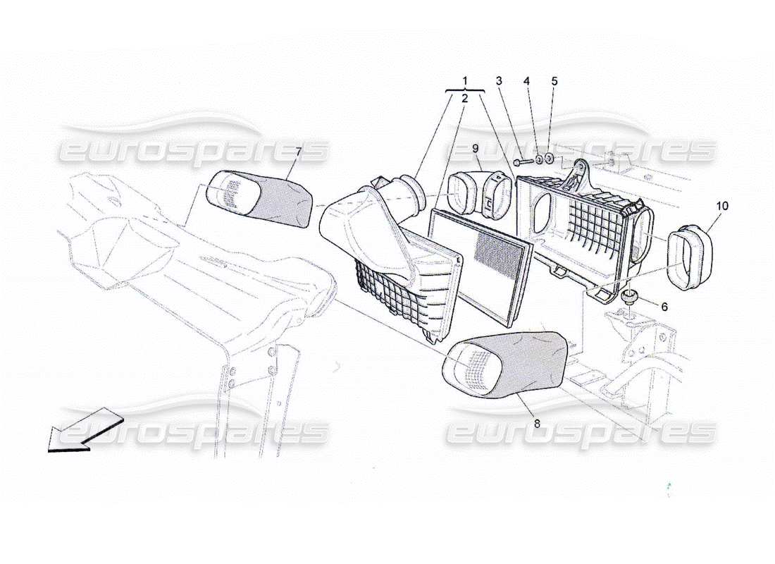 maserati qtp. (2010) 4.2 diagramma delle parti del filtro dell'aria, della presa d'aria e dei condotti