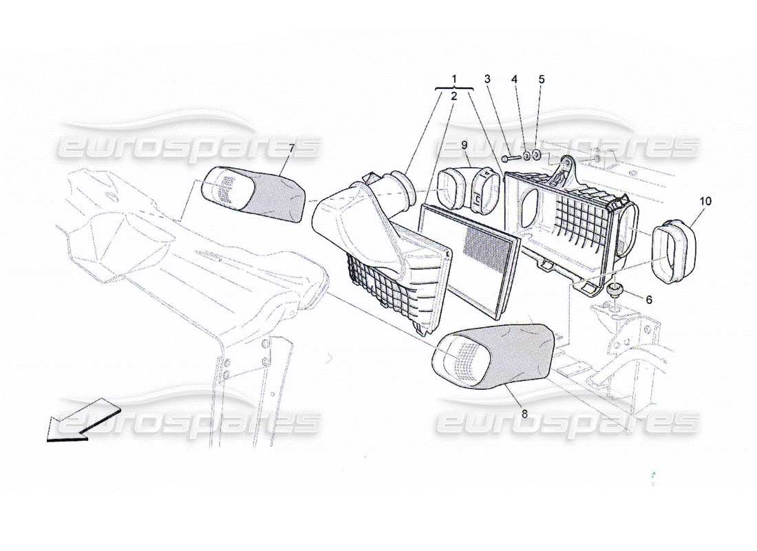 maserati qtp. (2010) 4.2 filtro dell'aria, presa d'aria e condotti diagramma delle parti