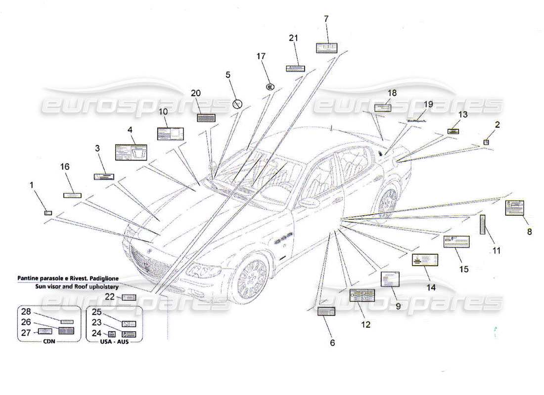 maserati qtp. (2010) 4.2 adesivi ed etichette diagramma delle parti