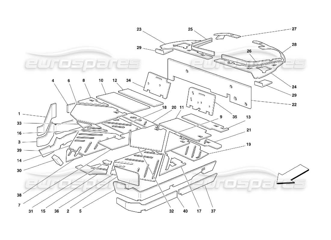 ferrari 355 (5.2 motronic) diagramma delle parti dell'isolamento dell'abitacolo dei passeggeri