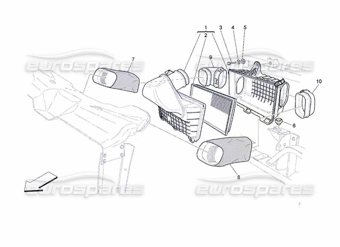 maserati qtp. (2010) 4.7 filtro dell'aria, presa d'aria e condotti diagramma delle parti