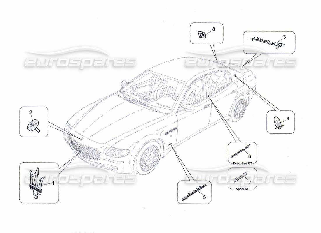 maserati qtp. (2010) 4.7 finiture, marchi e simboli diagramma delle parti