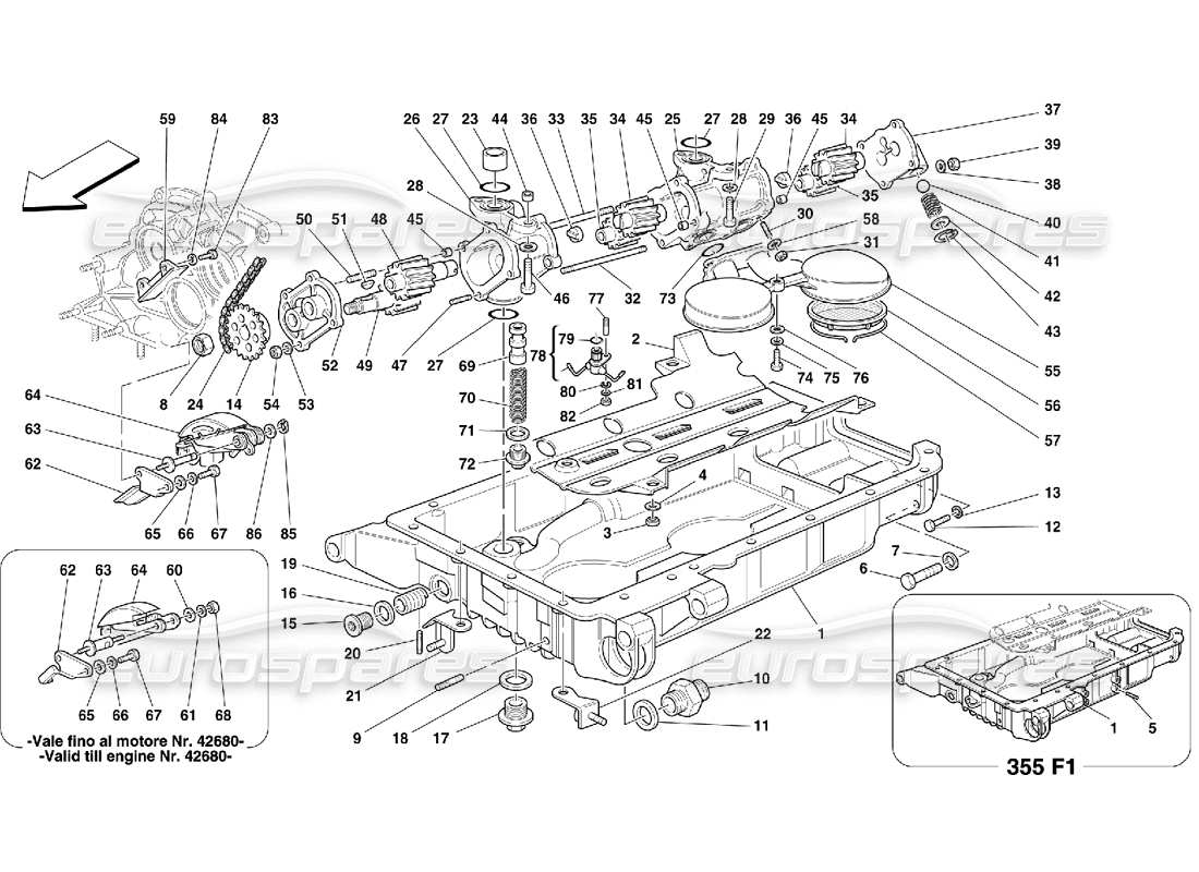 ferrari 355 (5.2 motronic) pompe e coppa dell'olio diagramma delle parti