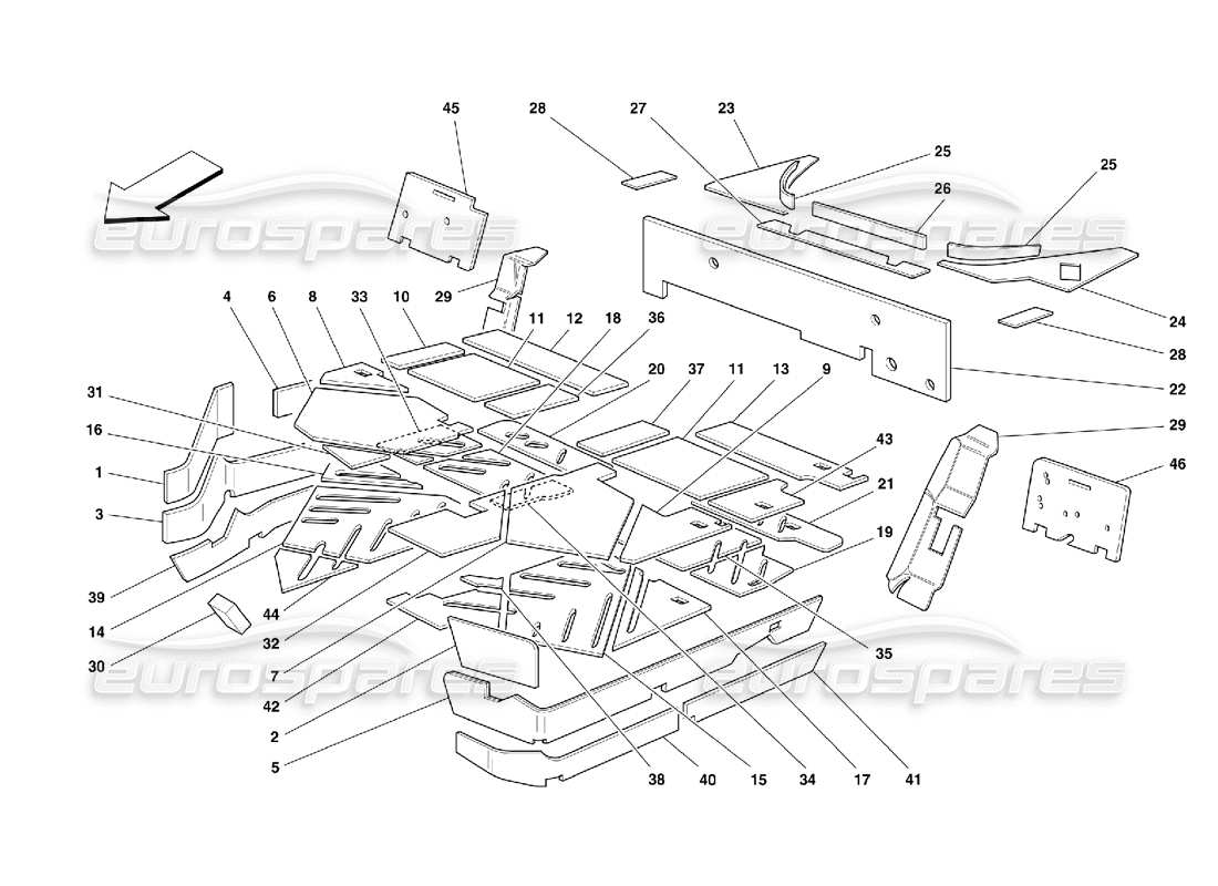 ferrari 355 (5.2 motronic) isolamenti abitacolo diagramma delle parti