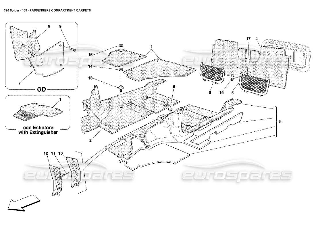 ferrari 360 spider moquette abitacolo passeggeri diagramma delle parti