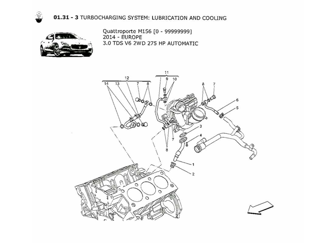 maserati qtp. v6 3.0 tds 275bhp 2014 sistema turbocompressore: lubrificazione e raffreddamento schema delle parti