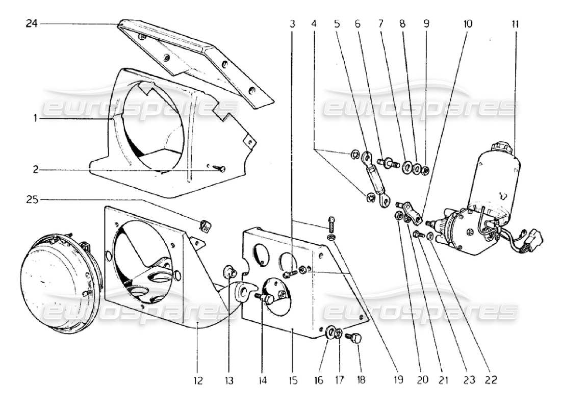 ferrari 308 gtb (1976) dispositivo sollevamento fari diagramma delle parti