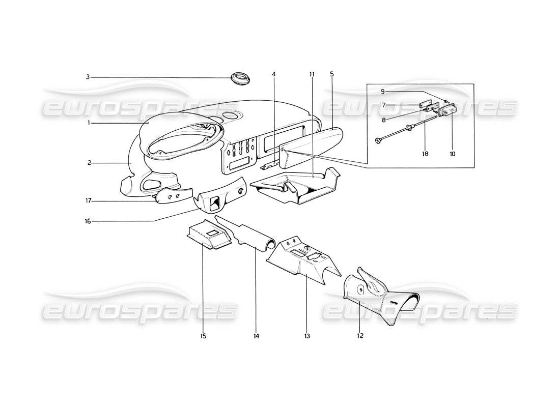 ferrari 246 dino (1975) rifiniture interne e cruscotto diagramma delle parti