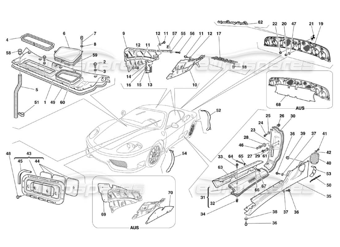 ferrari 360 challenge stradale scudi - diagramma della parte di finitura esterna