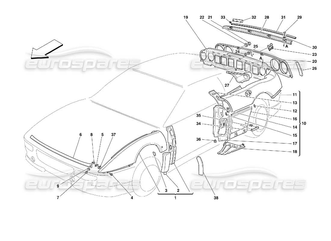 ferrari 355 (2.7 motronic) carrozzeria: finiture esterne diagramma delle parti
