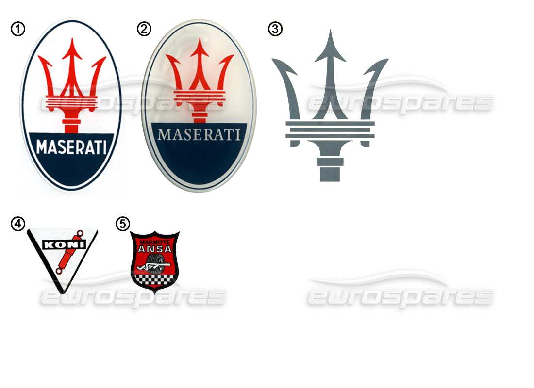 maserati miscellaneous maserati adesivi - diagramma delle parti degli adesivi con logo