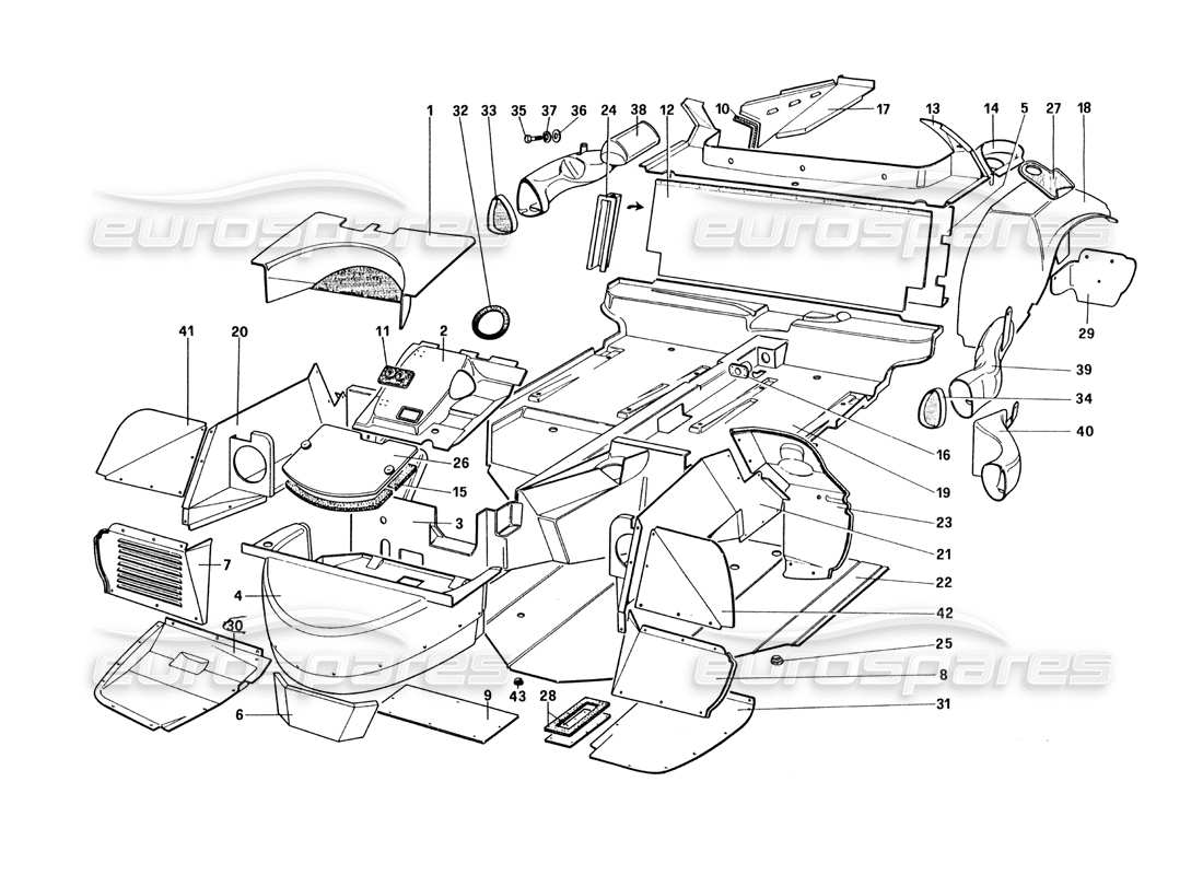 ferrari 328 (1985) scocca - diagramma delle parti degli elementi interni