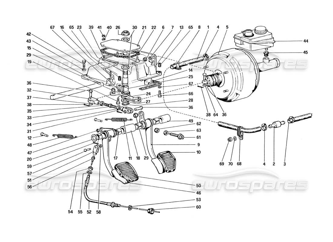 ferrari 328 (1985) pedaliera - comandi freno e frizione diagramma delle parti