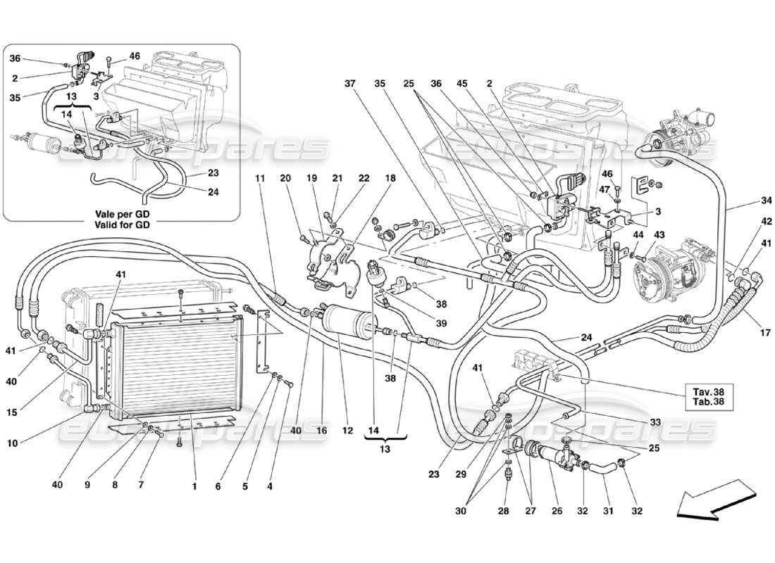 ferrari 360 challenge stradale sistema di aria condizionata diagramma delle parti