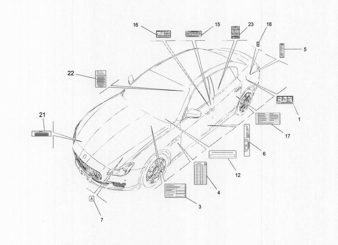 maserati qtp. v6 3.0 bt 410bhp 2wd 2017 diagramma delle parti di adesivi ed etichette
