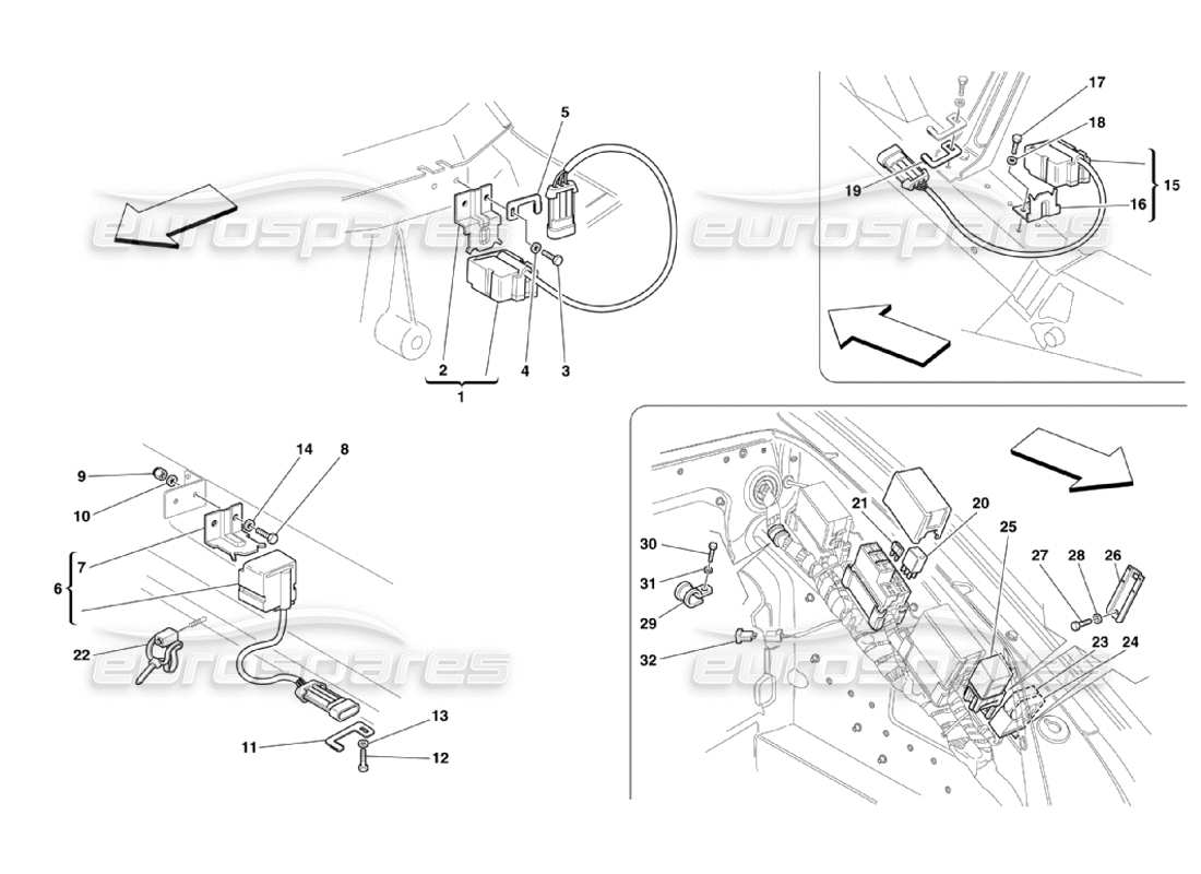 ferrari 360 challenge stradale schede elettriche dei vani anteriore e motore e diagramma delle parti dei sensori