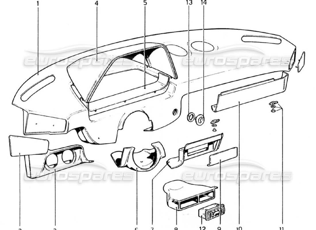 ferrari 308 gtb (1976) pannello degli strumenti diagramma delle parti