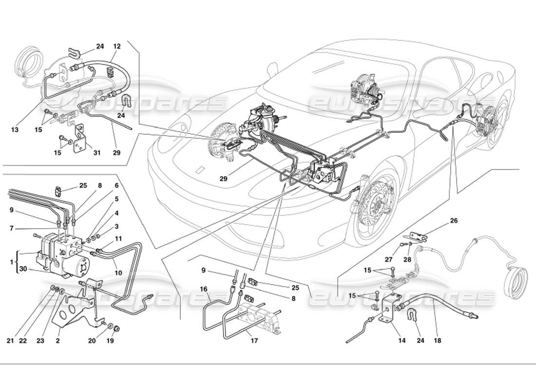 ferrari 360 modena sistema di frenaggio diagramma delle parti