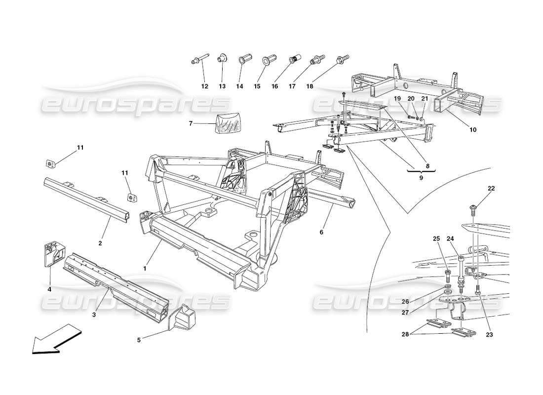 ferrari 430 challenge (2006) telaio - elementi posteriori e piastre diagramma delle parti