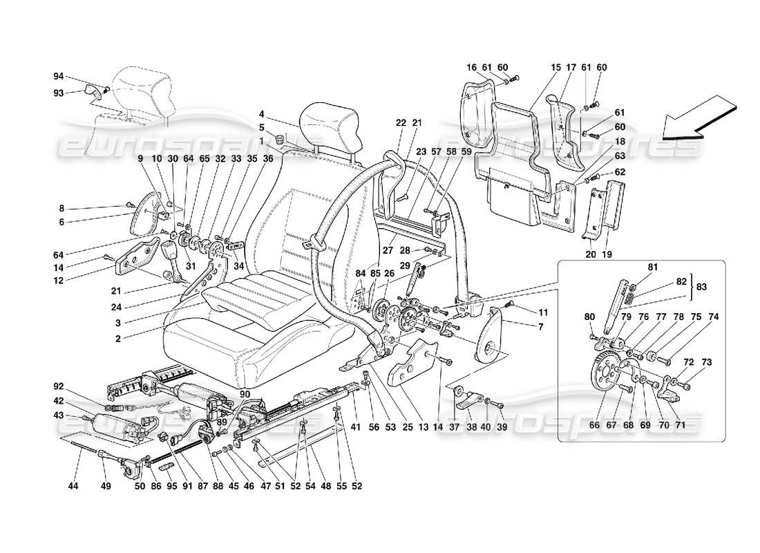 ferrari 355 (5.2 motronic) diagramma delle parti dei sedili e delle cinture di sicurezza