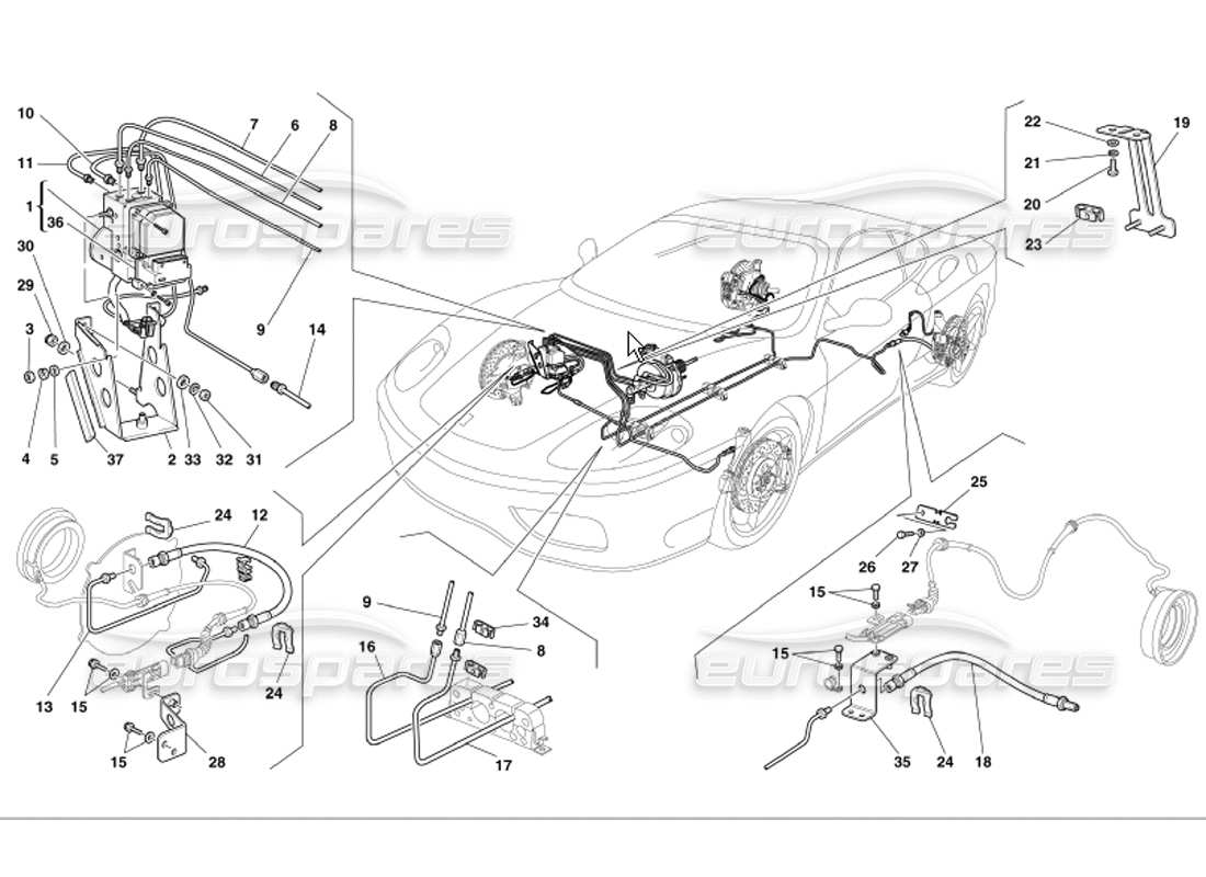 ferrari 360 modena sistema di frenaggio diagramma delle parti